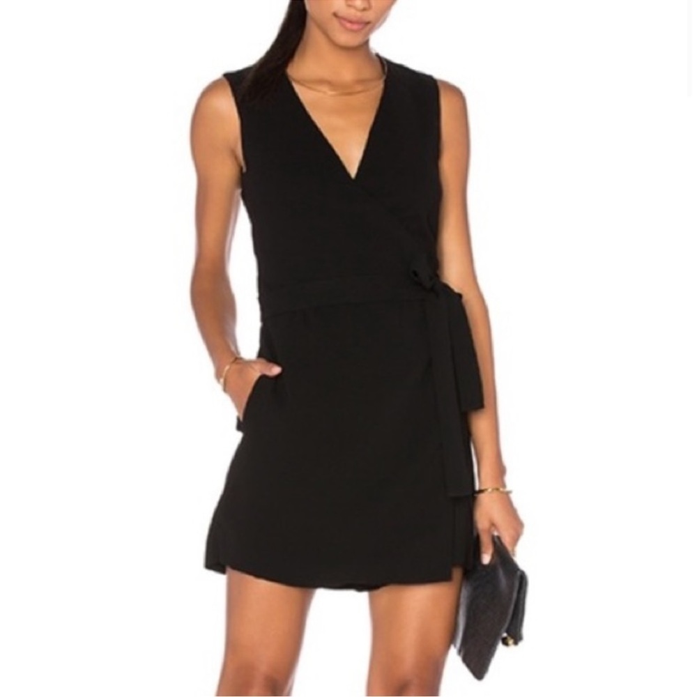 THEORY Silk Gianna Ruched Tie Black Romper Jumpsuit Playsuit